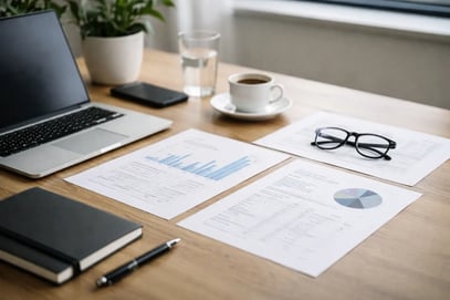 CFO's desk during due diligence on a business acquisition