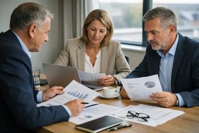 Business owners negotiating a deal to sell their company