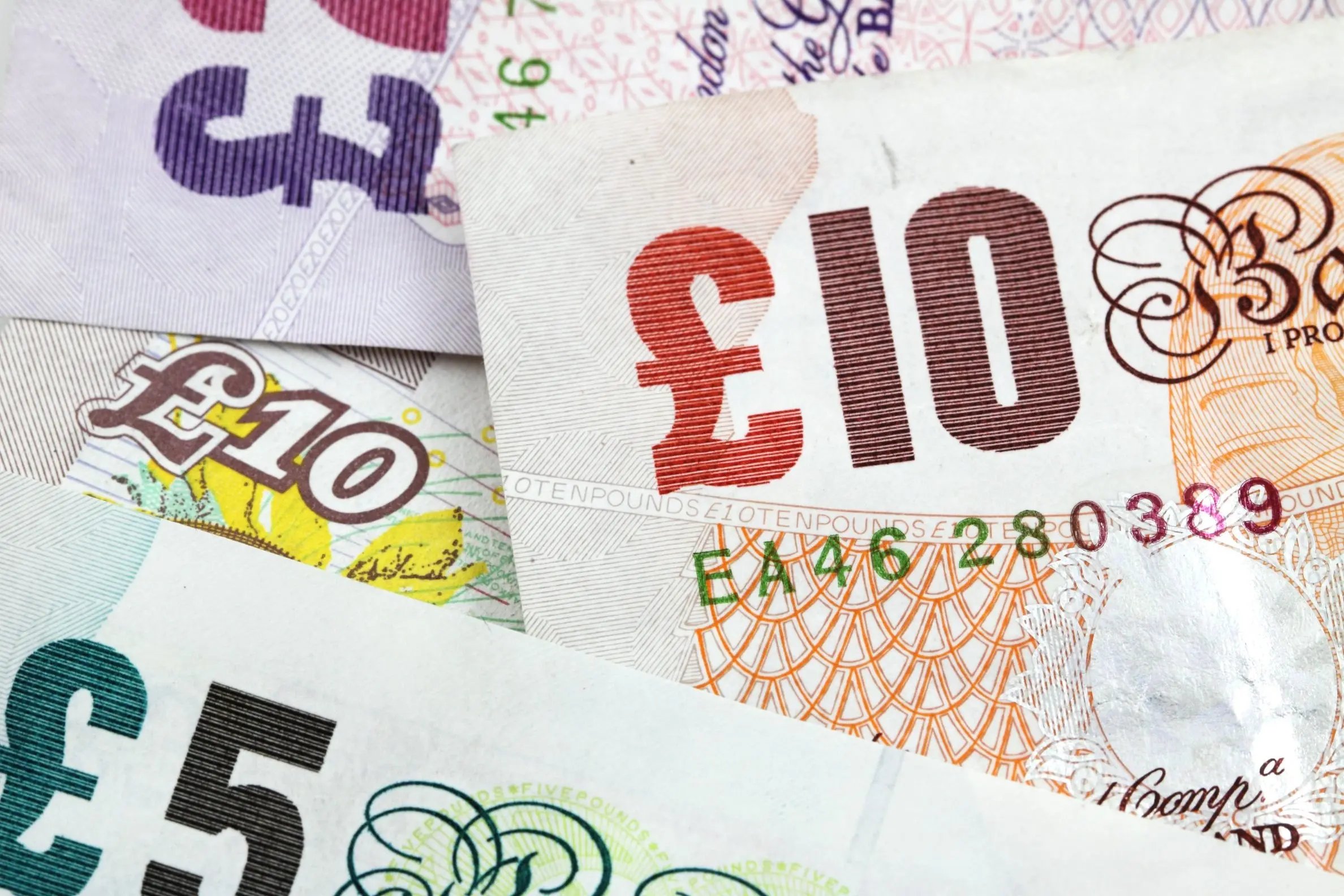 A pile of UK Sterling bank notes