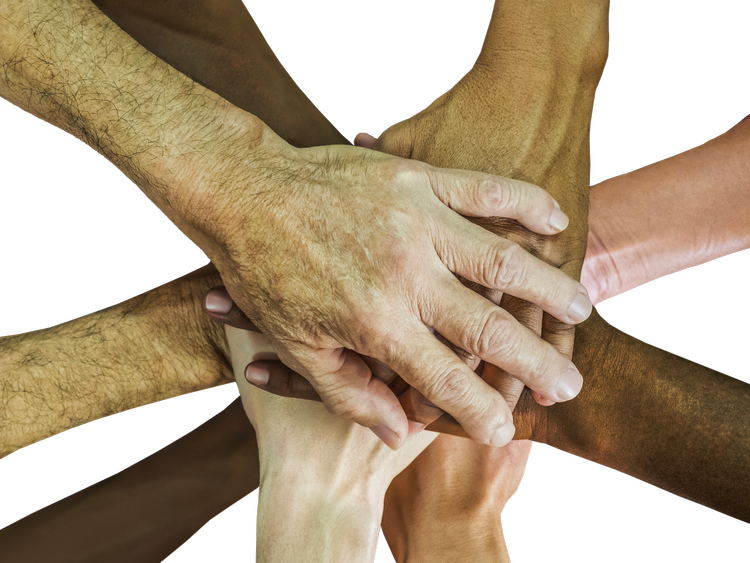 A team with their hands piled on top of each other showing togetherness