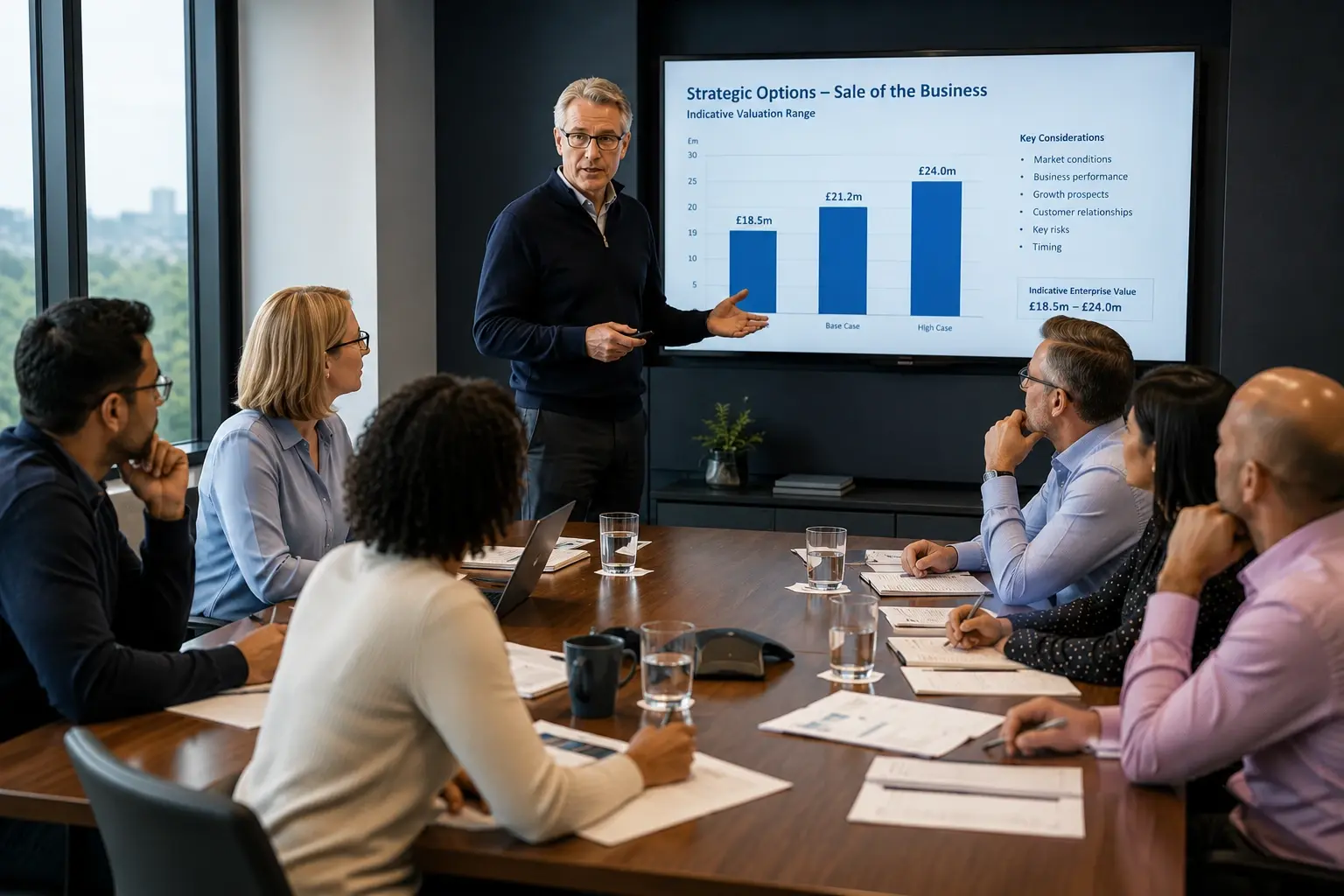 Fractional CFO helping an SME management team to plan a business exit strategy