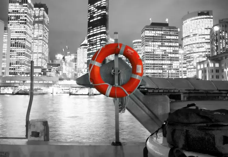 A life ring beside water